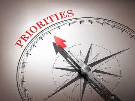 An image of a compass pointing to the word priorities